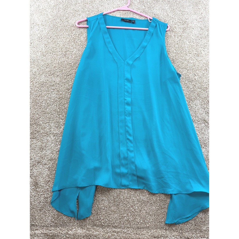 Apt 9 Womens 1X Teal Blue V-Neck Sleeveless Sharkbite Hem Blouse Top‎ Office XL
